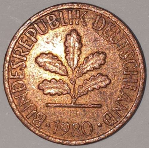1980 G - 1 PFENNIG - ONE PFENNIG - GERMANY - FEDERAL REPUBLIC - (Copper Plated Steel)